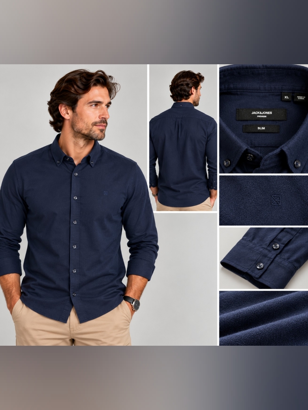 Jack & Jones Premium Perfect Twist Shirt XL Navy Slim Fit NWT